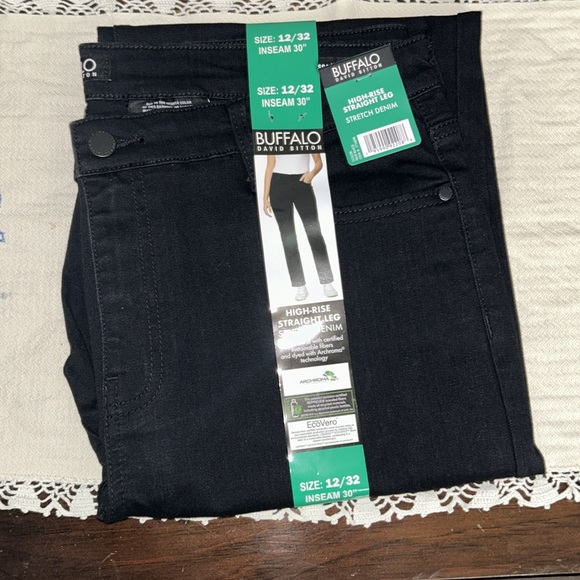 Buffalo by David Bitton High Rise Black Straight Leg Strech Denim Eco Friendly - Picture 8 of 9